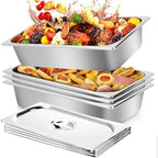 4 Pack Steam Table Hotel Pans, 1/1 Full Size 4 Inch Deep Stainless Steel Metal Tray Sets, Food Storage Container