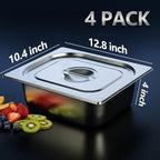 4 Pack Steam Table Hotel Pans, 1/1 Full Size 4 Inch Deep Stainless Steel Metal Tray Sets, Food Storage Container, alternate