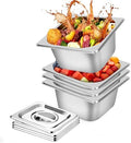 4 Pack Steam Table Hotel Pans, 1/6 Size 4 Inch Deep Stainless Steel Metal Tray Sets, Food Storage Container for