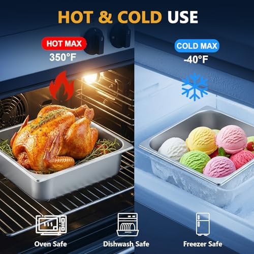 4 Pack Steam Table Hotel Pans, 1/6 Size 4 Inch Deep Stainless Steel Metal Tray Sets, Food Storage Container for, alternate