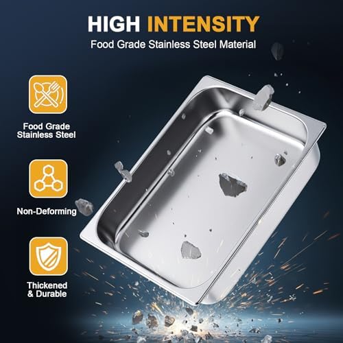 4 Pack Steam Table Hotel Pans, 1/6 Size 4 Inch Deep Stainless Steel Metal Tray Sets, Food Storage Container for, alternate