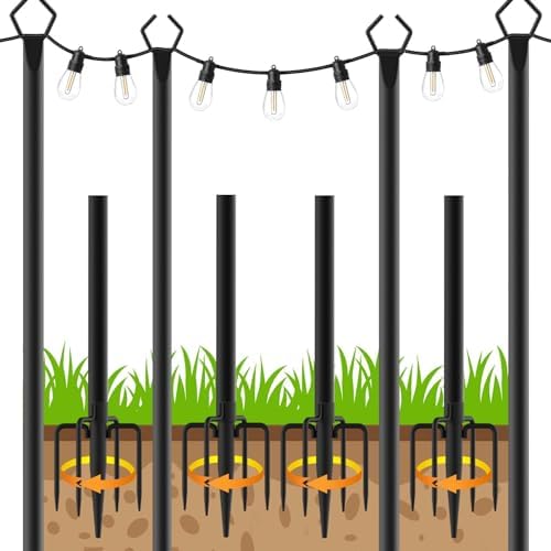 4 Pack String Light Poles,10 Ft Light Poles for Outside String Lights, Outdoor Lights Pole with Fork, Metal