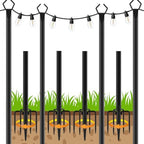 4 Pack String Light Poles,10 Ft Light Poles for Outside String Lights, Outdoor Lights Pole with Fork, Metal