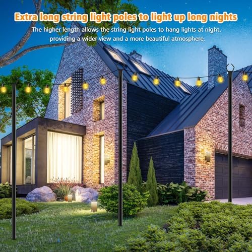 4 Pack String Light Poles,10 Ft Light Poles for Outside String Lights, Outdoor Lights Pole with Fork, Metal, alternate view 4