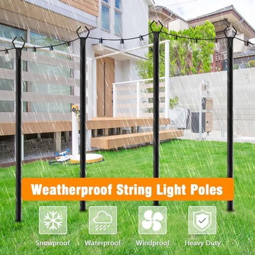 4 Pack String Light Poles,10 Ft Light Poles for Outside String Lights, Outdoor Lights Pole with Fork, Metal, alternate view 5