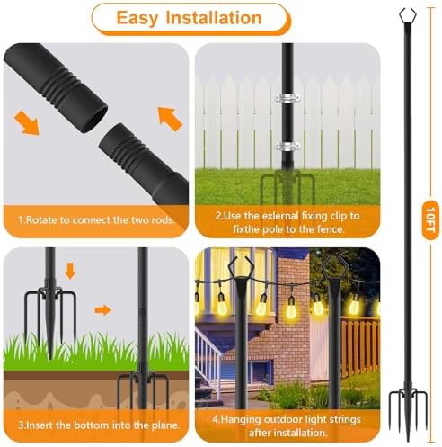 4 Pack String Light Poles,10 Ft Light Poles for Outside String Lights, Outdoor Lights Pole with Fork, Metal, alternate view 7