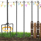 4 Pack String Light Poles, 3M/10FT Adjustable Height Metal Lights Hanging Pole with 2 Hooks and Rustproof, for