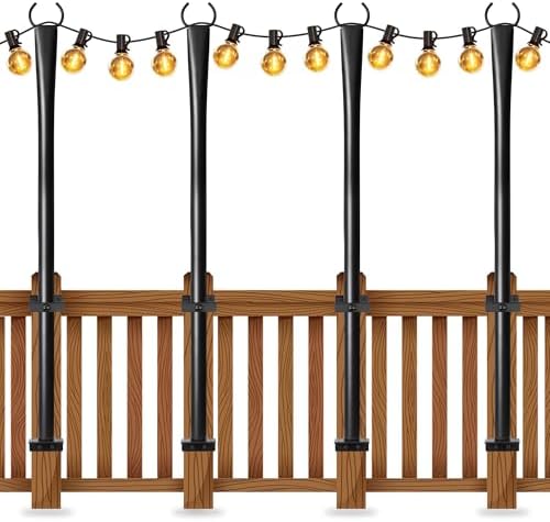 4 Pack String Light Poles for Deck, 5Ft Upgraded Heavy-Duty Metal Deck Light Poles for Outside with Fixing