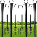 4 Pack String Light Poles for Outdoor, Metal Light Hanging Pole Outside with Fork, Light Stand for Patio