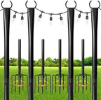 4 Pack String Light Poles for Outdoor, Metal Light Hanging Pole Outside with Fork, Light Stand for Patio