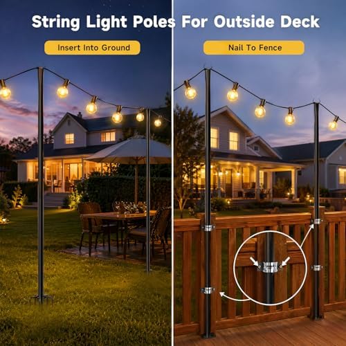 4 Pack String Light Poles for Outdoor, Metal Light Hanging Pole Outside with Fork, Light Stand for Patio, alternate view 3