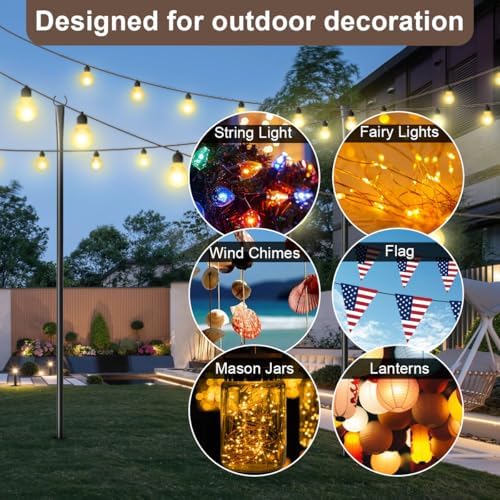 4 Pack String Light Poles for Outdoor, Metal Light Hanging Pole Outside with Fork, Light Stand for Patio, alternate view 4