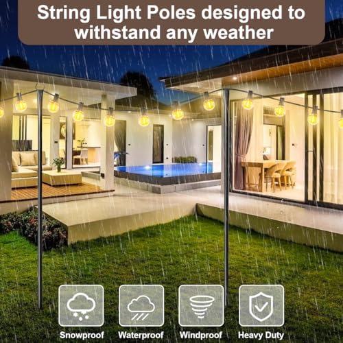4 Pack String Light Poles for Outdoor, Metal Light Hanging Pole Outside with Fork, Light Stand for Patio, alternate view 5