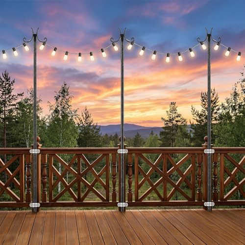 4 Pack String Light Poles for Outside, 10 FT Heavy Duty Metal Festoon Poles with 4-Prong Ground Stake, alternate view 2