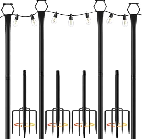 4 Pack String Light Poles for Outside, 10Ft Light Poles for Outdoor String Lights, Adjustable Outdoor String