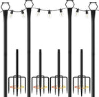 4 Pack String Light Poles for Outside, 10Ft Light Poles for Outdoor String Lights, Adjustable Outdoor String