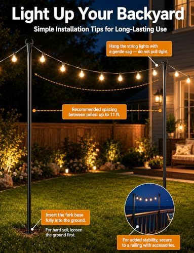 4 Pack String Light Poles for Outside, Adjustable Metal Patio Light Poles, alternate view 4