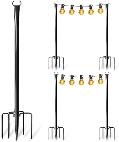 4 Pack String Light Poles for Outside, Upgraded Heavy-Duty Metal Light Poles for Outdoor String Lights with