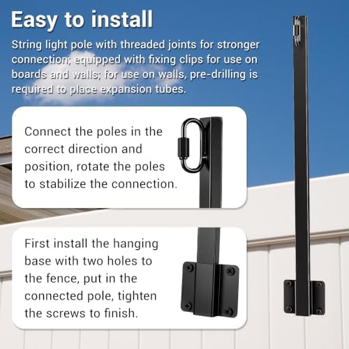4 Pack String Light Poles, Poles for Outdoor String Lights Fence Post Light, alternate view 2