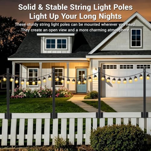 4 Pack String Light Poles, Poles for Outdoor String Lights Fence Post Light, alternate view 6