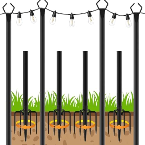 4 Pack String Light Poles, Poles for Outdoor String lights10 Ft Metal Poles with Fork for Outdoor String Lights