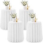 4 Pack Tulle Cocktail Tablecloth with Tutu Skirt, 32 x 43 in, White in White