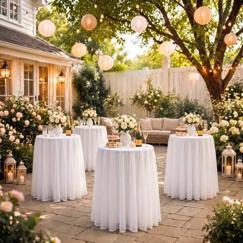 4 Pack Tulle Cocktail Tablecloth with Tutu Skirt, 32 x 43 in, White in White, alternate view 2