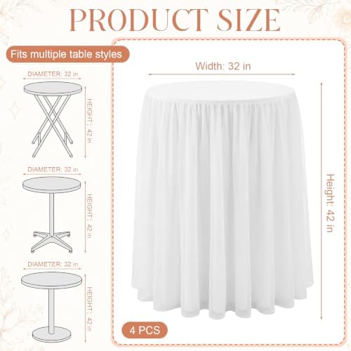 4 Pack Tulle Cocktail Tablecloth with Tutu Skirt, 32 x 43 in, White in White, alternate view 3