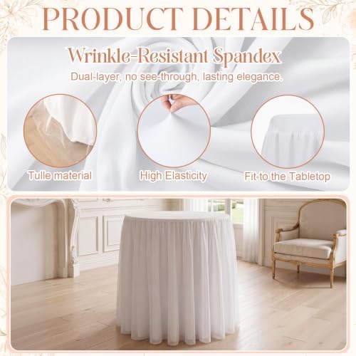 4 Pack Tulle Cocktail Tablecloth with Tutu Skirt, 32 x 43 in, White in White, alternate view 4