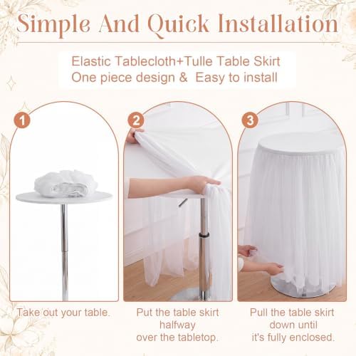 4 Pack Tulle Cocktail Tablecloth with Tutu Skirt, 32 x 43 in, White in White, alternate view 5