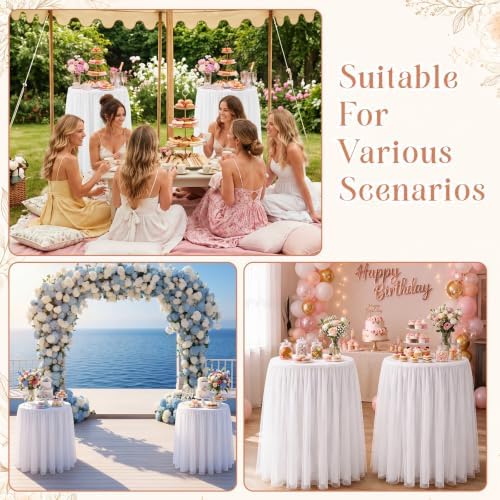4 Pack Tulle Cocktail Tablecloth with Tutu Skirt, 32 x 43 in, White in White, alternate view 6