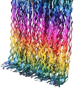 4 Pack Wavy Rainbow Foil Fringe Curtain | 3.3x6.6ft Colorful Tinsel Metallic Streamers Holiday Photo Booth Props, alternate