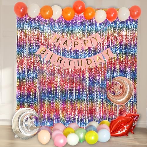 4 Pack Wavy Rainbow Foil Fringe Curtain | 3.3x6.6ft Colorful Tinsel Metallic Streamers Holiday Photo Booth Props, alternate