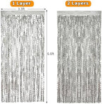 4 Pack Wavy Silver Tinsel Foil Fringe Curtains Streamers Backdrop Matte, alternate view 4