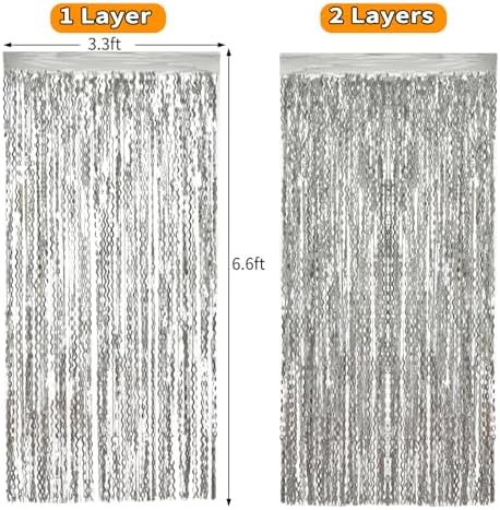 4 Pack Wavy Silver Tinsel Foil Fringe Curtains Streamers Backdrop Matte, alternate view 4