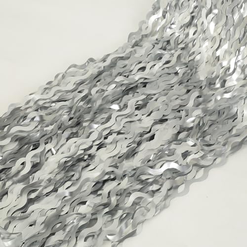 4 Pack Wavy Silver Tinsel Foil Fringe Curtains Streamers Backdrop Matte, alternate view 6