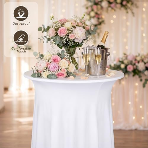4 Pack White Cocktail Table Cover 32 x 43 Inch with Wavy Skirt in 32 x 43 Inch, alternate view 4