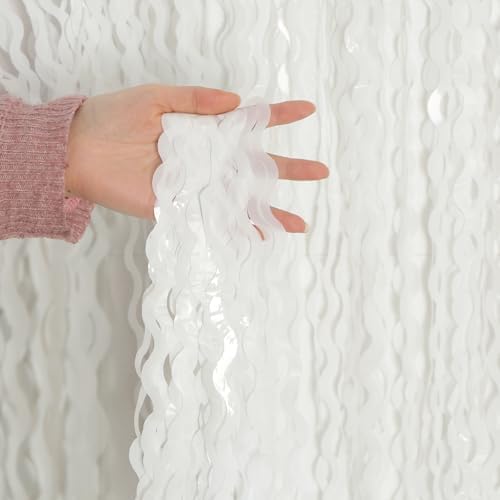 4 Pack White Door Streamers Foil Backdrop - 3.3x6.6ft Metallic Tinsel Foil Fringe Curtains Photo Booth Backdrop