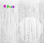 4 Pack White Door Streamers Foil Backdrop - 3.3x6.6ft Metallic Tinsel Foil Fringe Curtains Photo Booth Backdrop, alternate