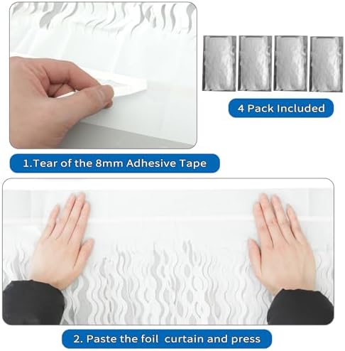 4 Pack White Door Streamers Foil Backdrop - 3.3x6.6ft Metallic Tinsel Foil Fringe Curtains Photo Booth Backdrop, alternate