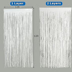 4 Pack White Door Streamers Foil Backdrop - 3.3x6.6ft Metallic Tinsel Foil Fringe Curtains Photo Booth Backdrop, alternate