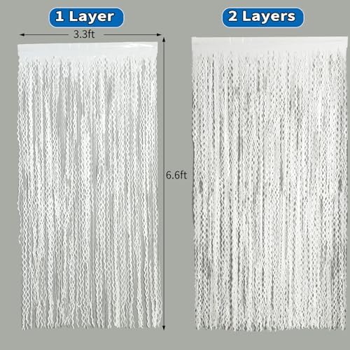 4 Pack White Door Streamers Foil Backdrop - 3.3x6.6ft Metallic Tinsel Foil Fringe Curtains Photo Booth Backdrop, alternate