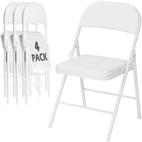 4 Pack White Padded Folding Chairs with Metal Frame