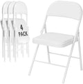 4 Pack White Padded Folding Chairs with Metal Frame