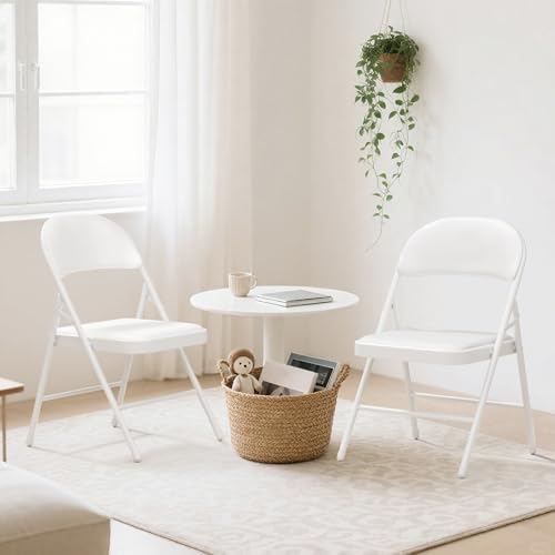 4 Pack White Padded Folding Chairs with Metal Frame, alternate view 2