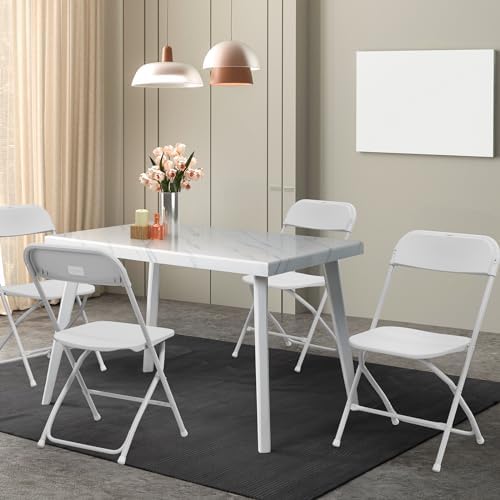 4 Pack White Plastic Folding Chair, Indoor Outdoor Portable Stackable Commercial Seat with Steel Frame 350lb, alternate view