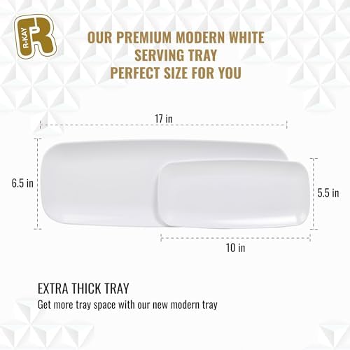 4 Pack White Plastic Serving Trays for Party - White Serving Tray 17 by 6.5 in - Rectangular Heavy Duty Dessert, alternate
