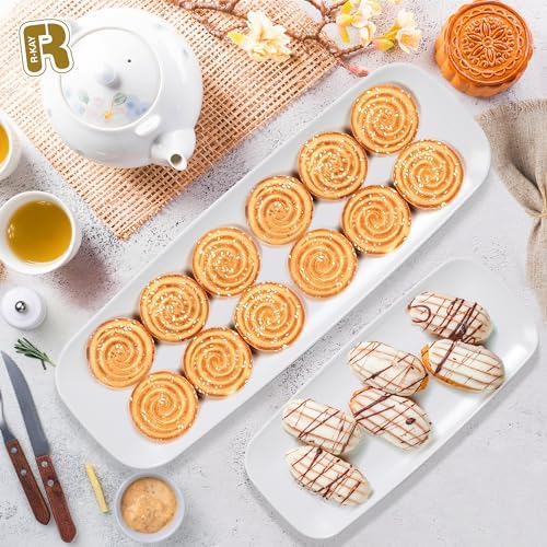 4 Pack White Plastic Serving Trays for Party - White Serving Tray 17 by 6.5 in - Rectangular Heavy Duty Dessert, alternate