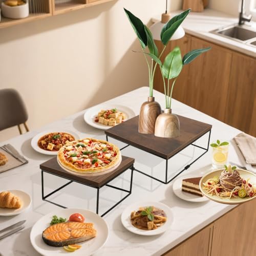 4 Pack Wooden Buffet Risers, Tiered Food Display Stands Set - Square Cupcake Stands for Dessert Table, Party, alternate view