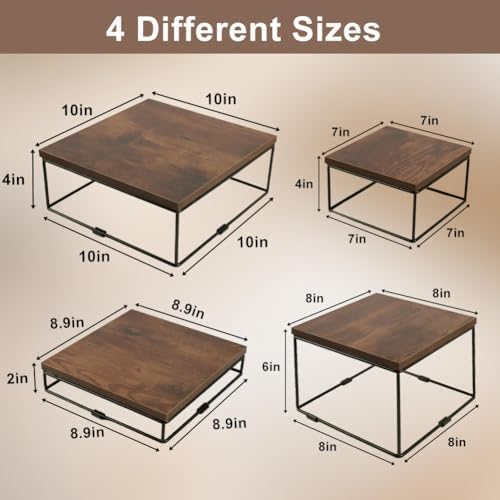 4 Pack Wooden Buffet Risers, Tiered Food Display Stands Set - Square Cupcake Stands for Dessert Table, Party, alternate view